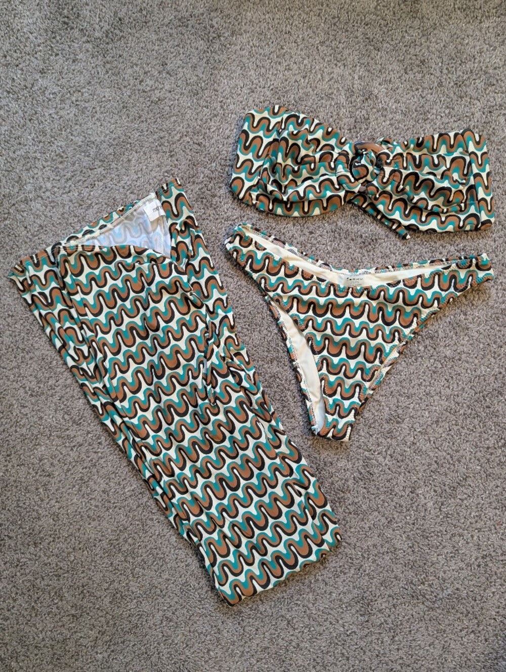 Montce Geometric Print 3pc Bikini + Pants